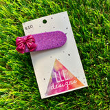 Handmade Resin Hair Clip - Glitter Purple Oval Hair Clip Featuring a Glitter Pink Bow!