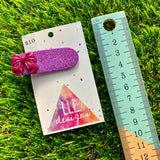 Handmade Resin Hair Clip - Glitter Purple Oval Hair Clip Featuring a Glitter Pink Bow!