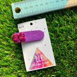 Handmade Resin Hair Clip - Glitter Purple Oval Hair Clip Featuring a Glitter Pink Bow!
