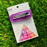 Handmade Resin Hair Clip - Glitter Purple Oval Hair Clip Featuring a Glitter Pink Bow!