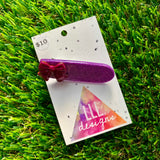 Handmade Resin Hair Clip - Glitter Purple Oval Hair Clip Featuring a Glitter Pink Bow!