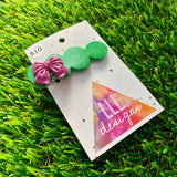 Handmade Resin Hair Clip - Glitter Green Bubble Hair Clip Featuring a Glitter Pink Bow!