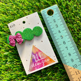 Handmade Resin Hair Clip - Glitter Green Bubble Hair Clip Featuring a Glitter Pink Bow!