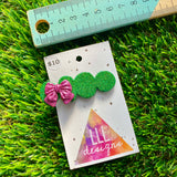 Handmade Resin Hair Clip - Glitter Green Bubble Hair Clip Featuring a Glitter Pink Bow!