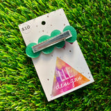 Handmade Resin Hair Clip - Glitter Green Bubble Hair Clip Featuring a Glitter Pink Bow!