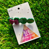 Handmade Resin Hair Clip - Glitter Green Bubble Hair Clip Featuring a Glitter Pink Bow!