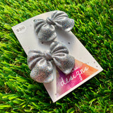 Handmade Resin Hair Clip - Glitter Silver - Large Chunky Bow Hair Clip Pair!