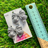Handmade Resin Hair Clip - Glitter Silver - Large Chunky Bow Hair Clip Pair!