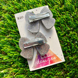 Handmade Resin Hair Clip - Glitter Silver - Large Chunky Bow Hair Clip Pair!