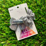 Handmade Resin Hair Clip - Glitter Silver - Large Chunky Bow Hair Clip Pair!