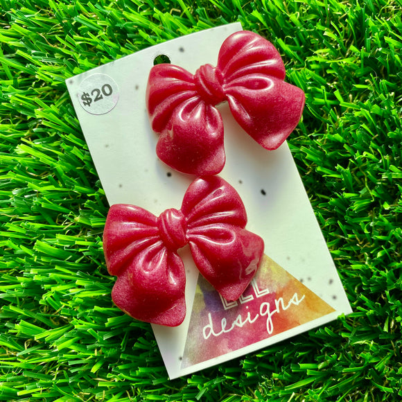 Handmade Resin Hair Clip - Regular Pink Large Chunky Bow Hair Clip Pair!