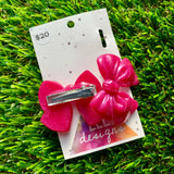 Handmade Resin Hair Clip - Regular Pink Large Chunky Bow Hair Clip Pair!