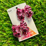 Handmade Resin Hair Clip - Pink and Black Confetti - Large Chunky Bow Hair Clip Pair!
