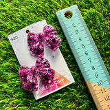 Handmade Resin Hair Clip - Pink and Black Confetti - Large Chunky Bow Hair Clip Pair!