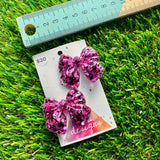 Handmade Resin Hair Clip - Pink and Black Confetti - Large Chunky Bow Hair Clip Pair!