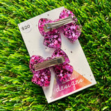 Handmade Resin Hair Clip - Pink and Black Confetti - Large Chunky Bow Hair Clip Pair!