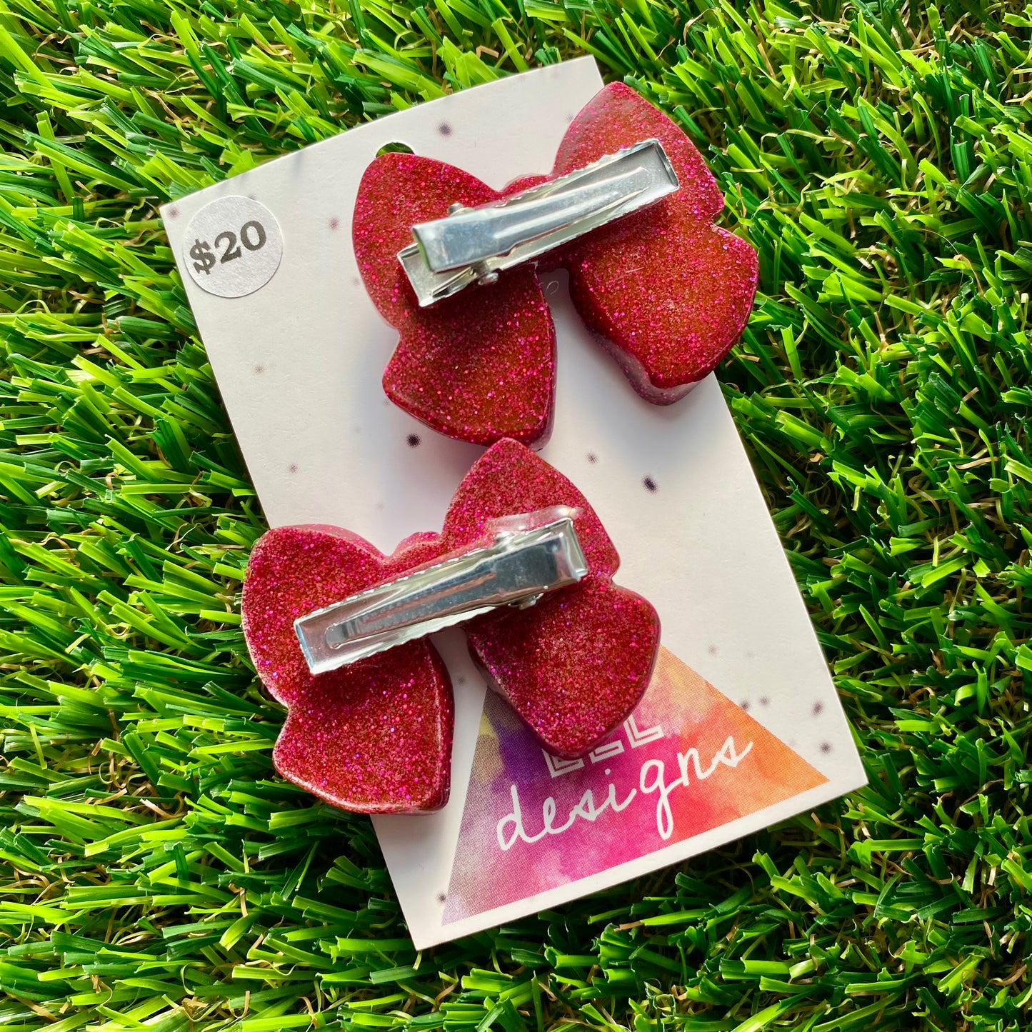 Handmade Resin Hair Clip - Glitter Deep Pink - Large Chunky Bow Hair Clip Pair!