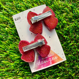 Handmade Resin Hair Clip - Glitter Deep Pink - Large Chunky Bow Hair Clip Pair!