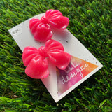 Handmade Resin Hair Clip - Neon Glitter Pink - Large Chunky Bow Hair Clip Pair!