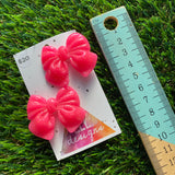 Handmade Resin Hair Clip - Neon Glitter Pink - Large Chunky Bow Hair Clip Pair!