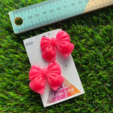 Handmade Resin Hair Clip - Neon Glitter Pink - Large Chunky Bow Hair Clip Pair!