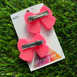 Handmade Resin Hair Clip - Neon Glitter Pink - Large Chunky Bow Hair Clip Pair!