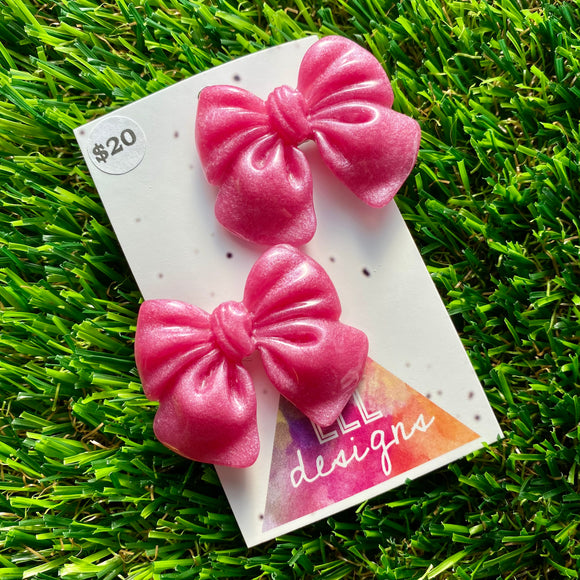 Handmade Resin Hair Clip - Pale Pink - Large Chunky Bow Hair Clip Pair!