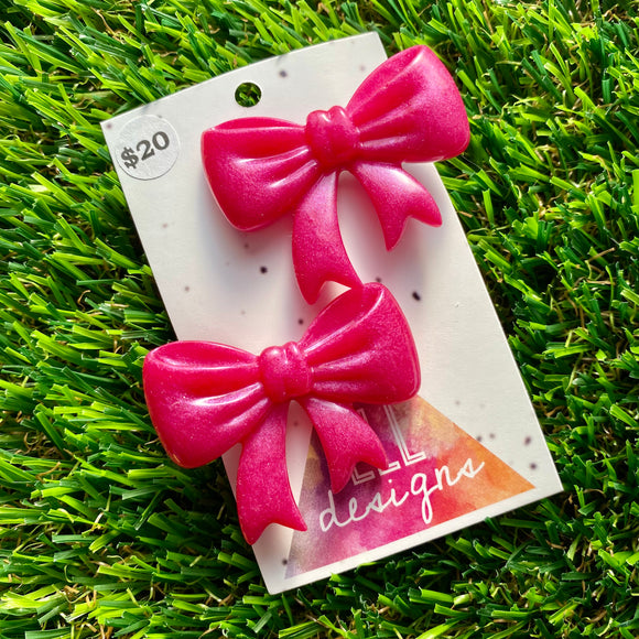 Handmade Resin Hair Clip - Regular Pink - Large Regular Bow Hair Clip Pair!
