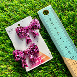 Handmade Resin Hair Clip - Pink and Black Confetti - Large Regular Bow Hair Clip Pair!