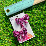 Handmade Resin Hair Clip - Pink and Black Confetti - Large Regular Bow Hair Clip Pair!