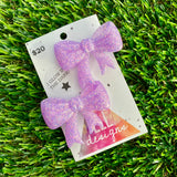 Handmade Resin Hair Clip - Glow In Dark Lavender Glitter - Large Regular Bow Hair Clip Pair!
