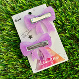 Handmade Resin Hair Clip - Glow In Dark Lavender Glitter - Large Regular Bow Hair Clip Pair!