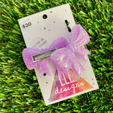 Handmade Resin Hair Clip - Glow In Dark Lavender Glitter - Large Regular Bow Hair Clip Pair!