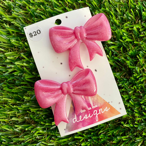 Handmade Resin Hair Clip - Pale Pink - Large Regular Bow Hair Clip Pair!