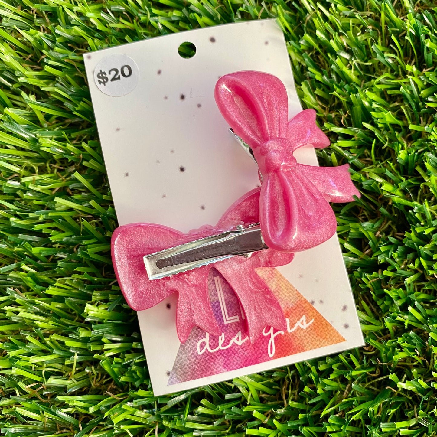 Handmade Resin Hair Clip - Pale Pink - Large Regular Bow Hair Clip Pair!