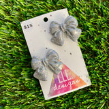 Handmade Resin Hair Clip - Glitter Silver - Medium Chunky Bow Hair Clip Pair!