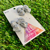 Handmade Resin Hair Clip - Glitter Silver - Medium Chunky Bow Hair Clip Pair!