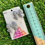 Handmade Resin Hair Clip - Glitter Silver - Medium Chunky Bow Hair Clip Pair!