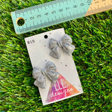 Handmade Resin Hair Clip - Glitter Silver - Medium Chunky Bow Hair Clip Pair!