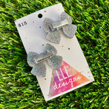Handmade Resin Hair Clip - Glitter Silver - Medium Chunky Bow Hair Clip Pair!