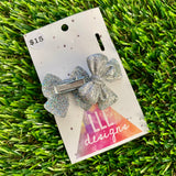 Handmade Resin Hair Clip - Glitter Silver - Medium Chunky Bow Hair Clip Pair!