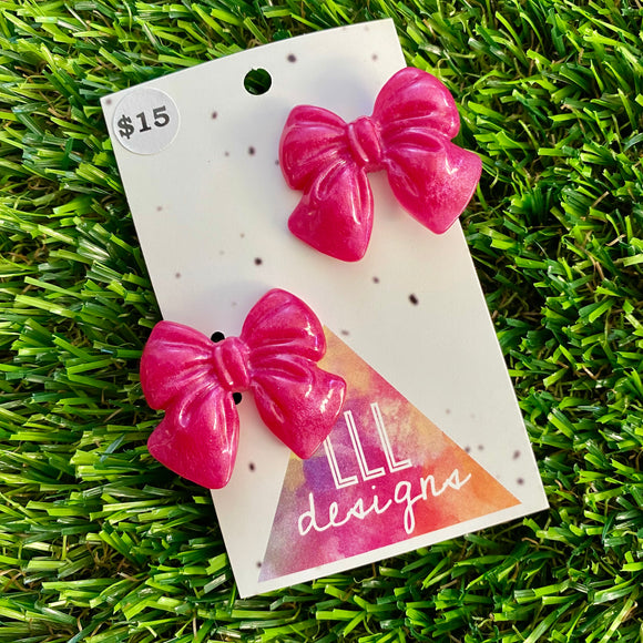 Handmade Resin Hair Clip - Regular Pink - Medium Chunky Bow Hair Clip Pair!