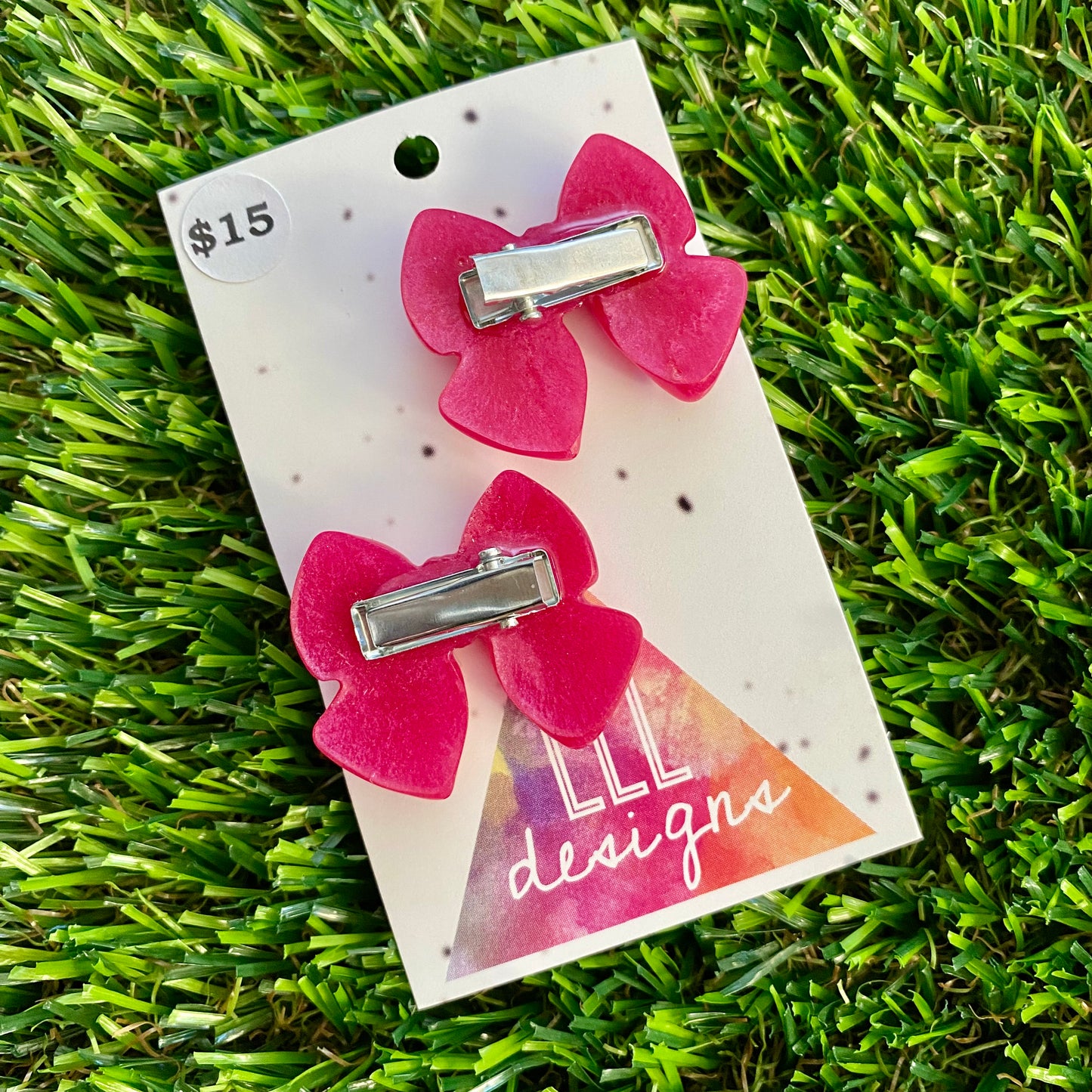 Handmade Resin Hair Clip - Regular Pink - Medium Chunky Bow Hair Clip Pair!