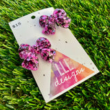 Handmade Resin Hair Clip - Pink and Black Confetti - Medium Chunky Bow Hair Clip Pair!