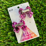 Handmade Resin Hair Clip - Pink and Black Confetti - Medium Chunky Bow Hair Clip Pair!