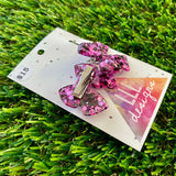 Handmade Resin Hair Clip - Pink and Black Confetti - Medium Chunky Bow Hair Clip Pair!