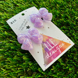 Handmade Resin Hair Clip - Glow In Dark Lavender - Medium Chunky Bow Hair Clip Pair!