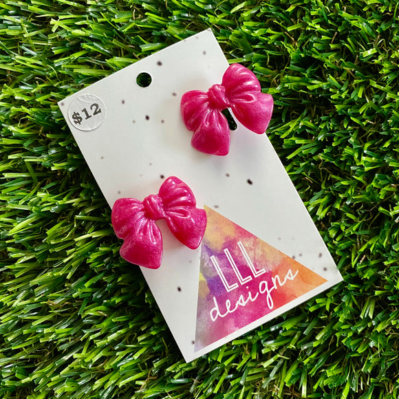 Handmade Resin Hair Clip - Regular Pink - Small Chunky Bow Hair Clip Pair!
