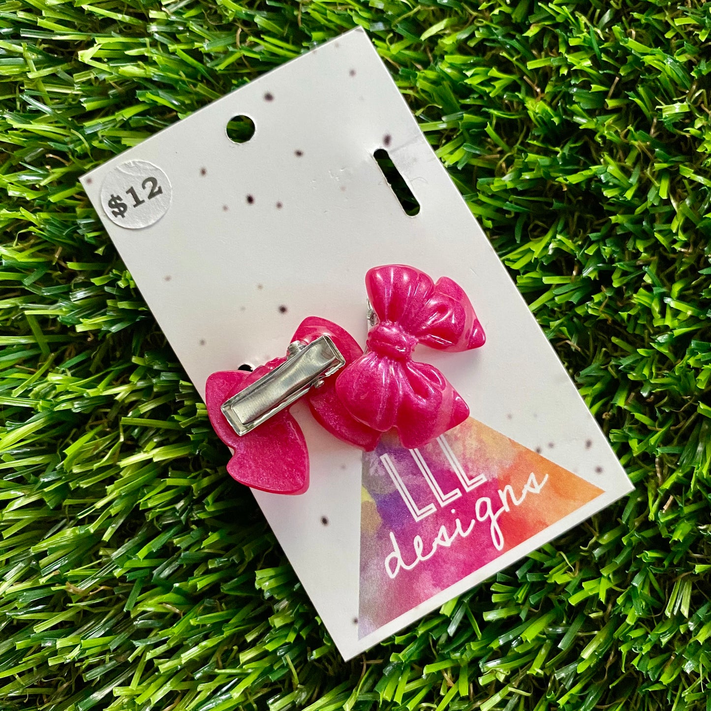 Handmade Resin Hair Clip - Regular Pink - Small Chunky Bow Hair Clip Pair!