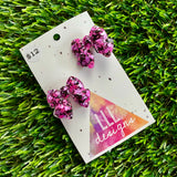 Handmade Resin Hair Clip - Pink and Black Confetti - Small Chunky Bow Hair Clip Pair!